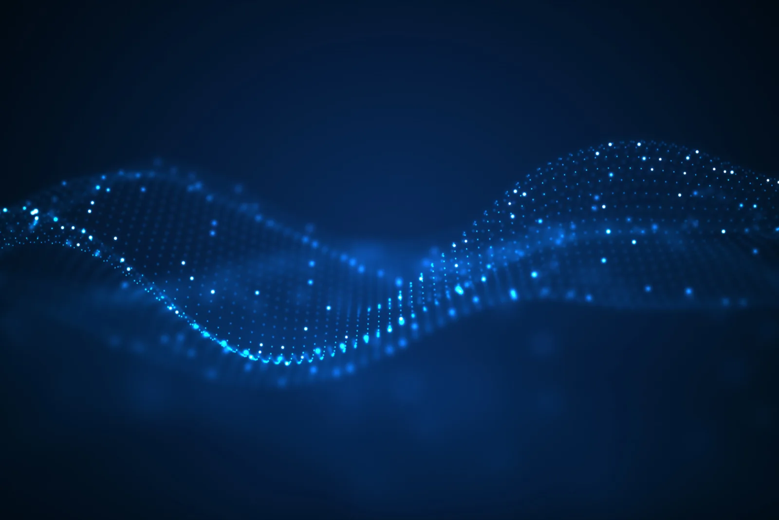 Blaue Wellenform aus Datenpunkten als Sinnbild für übertragene Sprache