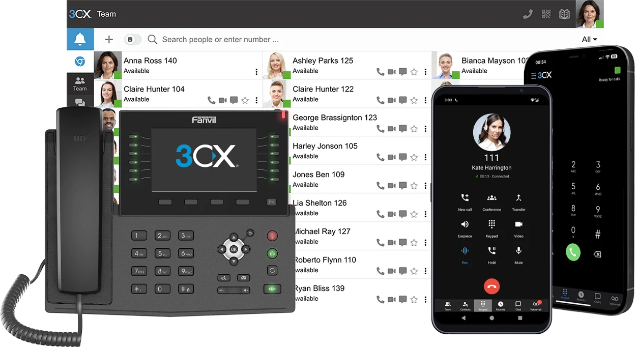 Die 3CX Oberfläche auf Tischtelefon, Smartphone und Desktop